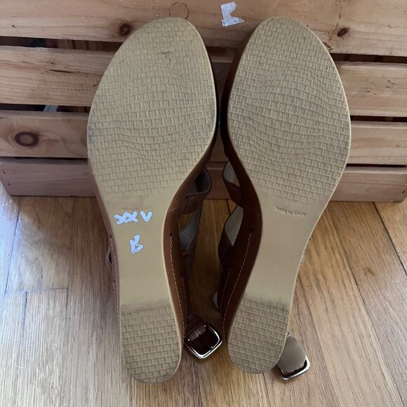 Stuart Weitzman Size 8.5 Brown Leather Strappy Slingback Wedge Heel Sandals - Picture 10 of 16